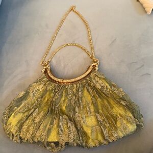 Luxurious Gold and Green Lace Clutch